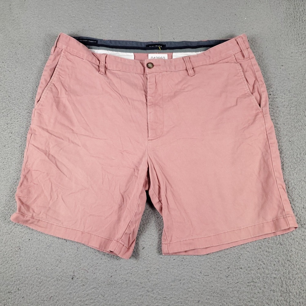 Nautica Mens Chino Shorts Size 40 Red Flat Front Casual Cotton Pockets 042950